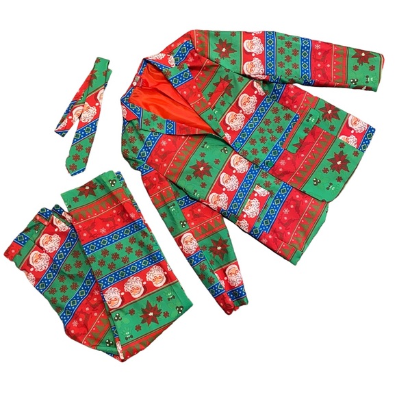 Dec 25th Christmas Not So Suit Suit 3 Piece Coat Pants Tie Santa Mens Size Large - Picture 1 of 16